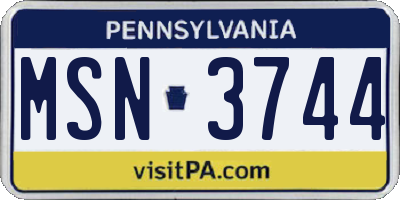 PA license plate MSN3744