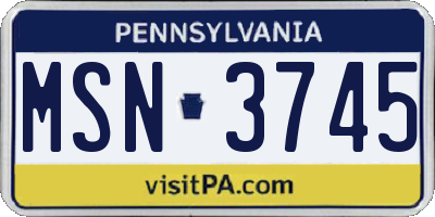PA license plate MSN3745