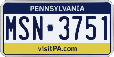 PA license plate MSN3751