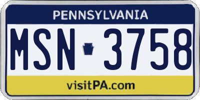 PA license plate MSN3758
