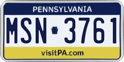PA license plate MSN3761