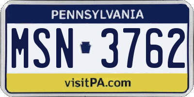 PA license plate MSN3762