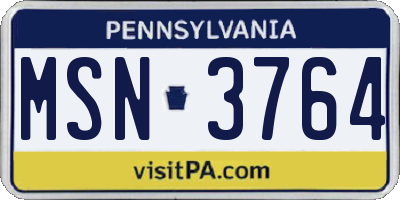 PA license plate MSN3764