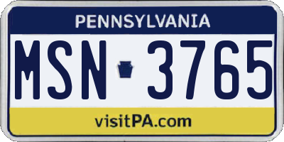 PA license plate MSN3765