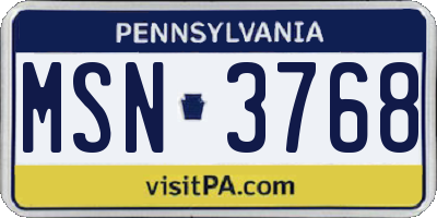 PA license plate MSN3768