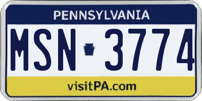 PA license plate MSN3774