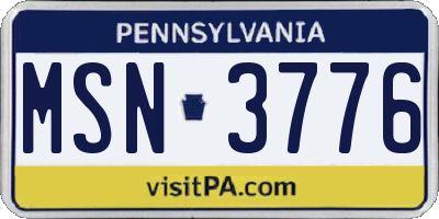 PA license plate MSN3776