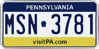 PA license plate MSN3781