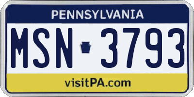 PA license plate MSN3793