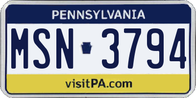 PA license plate MSN3794
