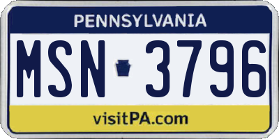 PA license plate MSN3796