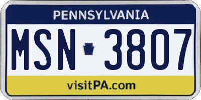 PA license plate MSN3807