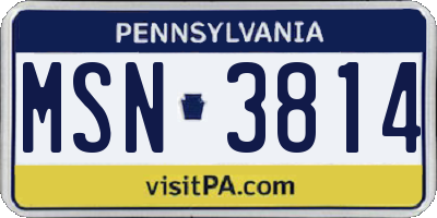 PA license plate MSN3814
