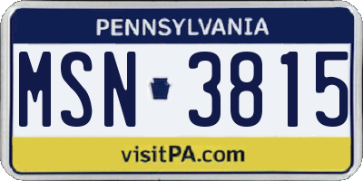 PA license plate MSN3815