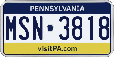 PA license plate MSN3818