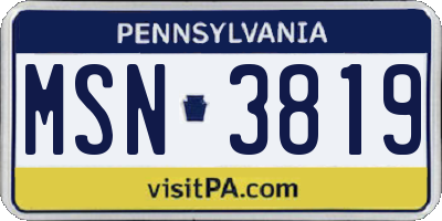 PA license plate MSN3819
