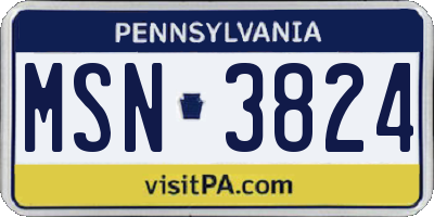 PA license plate MSN3824