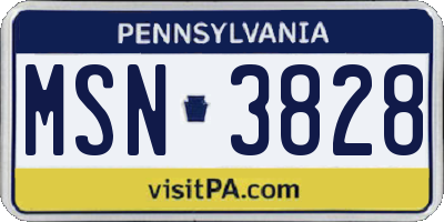 PA license plate MSN3828