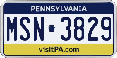 PA license plate MSN3829