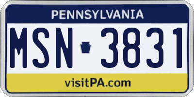 PA license plate MSN3831