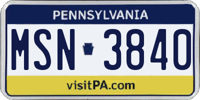 PA license plate MSN3840