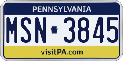 PA license plate MSN3845