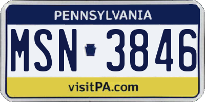 PA license plate MSN3846