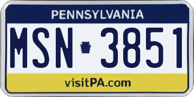 PA license plate MSN3851