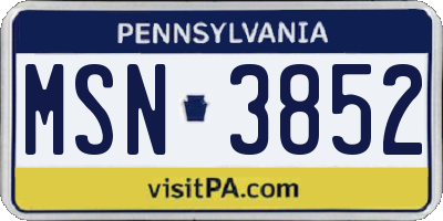 PA license plate MSN3852
