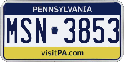 PA license plate MSN3853