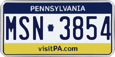 PA license plate MSN3854
