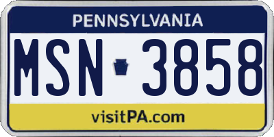 PA license plate MSN3858