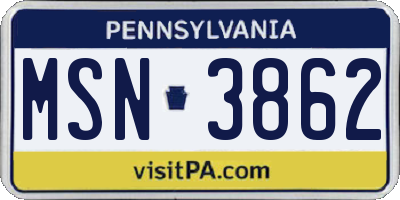 PA license plate MSN3862
