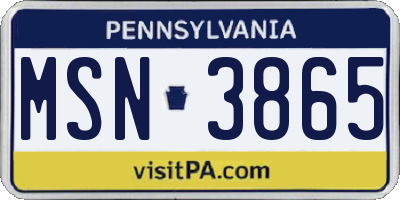 PA license plate MSN3865