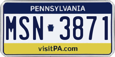 PA license plate MSN3871