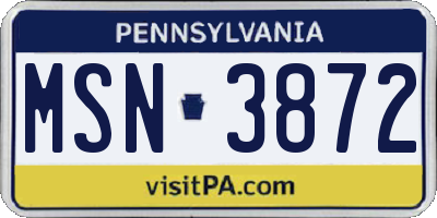 PA license plate MSN3872