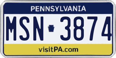 PA license plate MSN3874