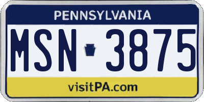 PA license plate MSN3875
