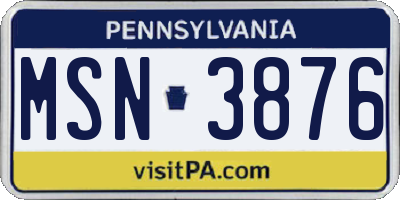 PA license plate MSN3876