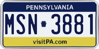 PA license plate MSN3881