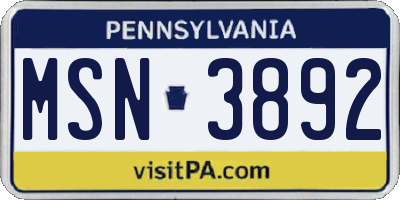 PA license plate MSN3892