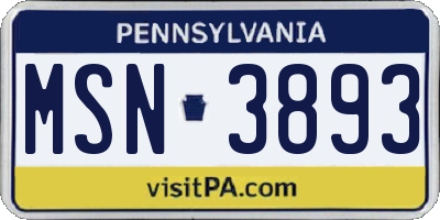 PA license plate MSN3893