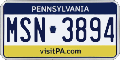 PA license plate MSN3894