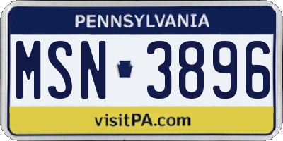 PA license plate MSN3896
