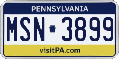 PA license plate MSN3899