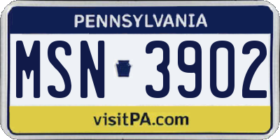 PA license plate MSN3902