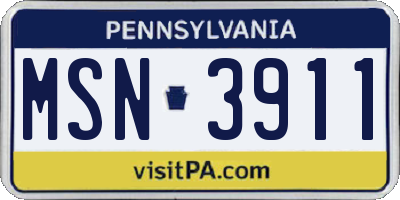 PA license plate MSN3911