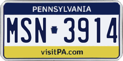 PA license plate MSN3914