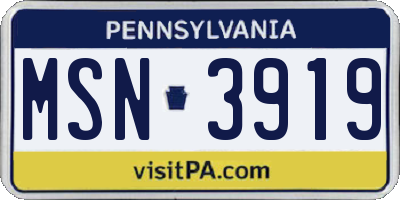 PA license plate MSN3919