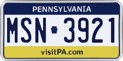 PA license plate MSN3921